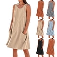 thumbnail image 3 of Tumotour Summer Tank Dress for Women Mini Dress Crew Neck Sleeveless Sundress T-Shirt A-Line Dress Linen Dress With Pocket, 3 of 10