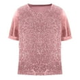 thumbnail image 4 of Otntypg Sequin Tops for Women Casual Velvet Patchwork Summer Puff Short Sleeve Crew Neck Solid Color Tunic Blouse Loose Oversized Comfy Pullover T-Shirts Pink XXL, 4 of 7