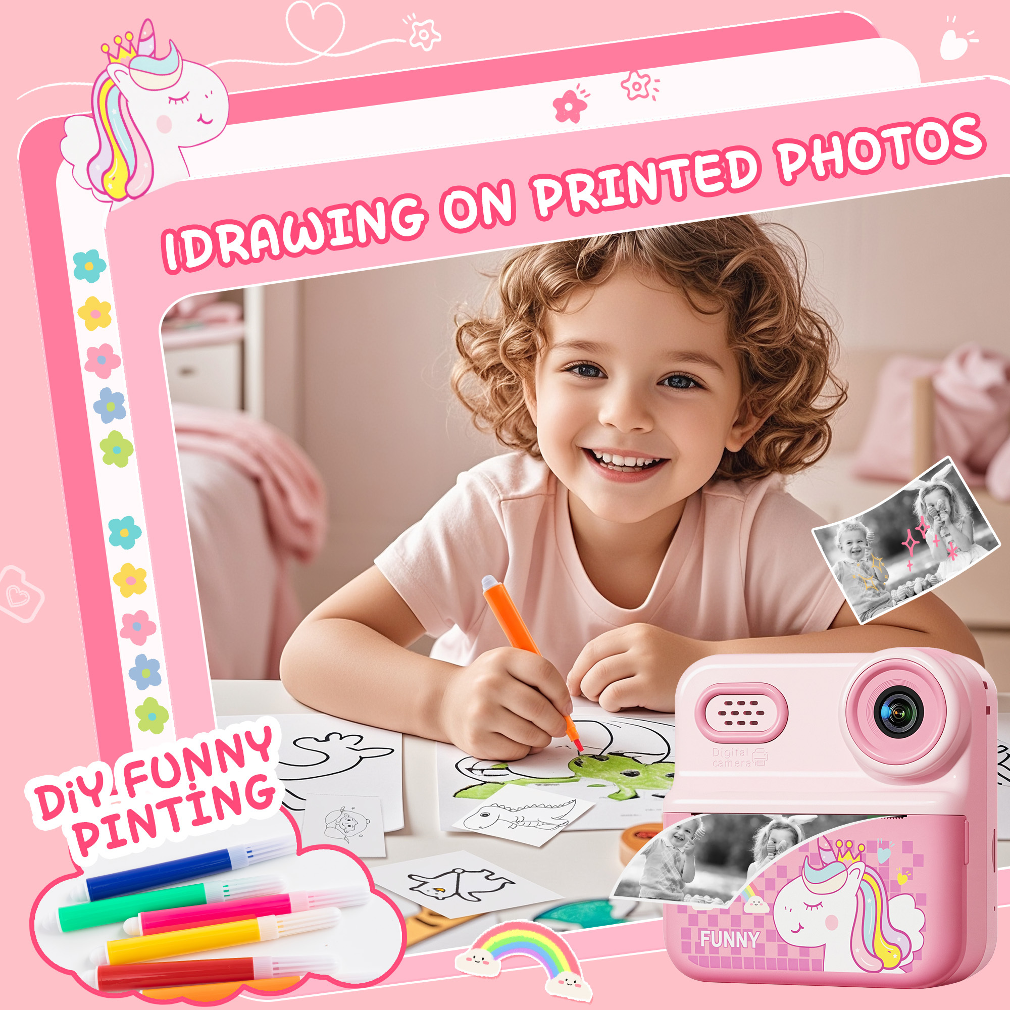 ALLJOY Instant Print Kids Camera with 64GB SD Card, Pink photo 4