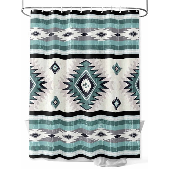 Fsddascl Turquoise Boho Shower Curtain Set - 72" x 78" Washable Bathtub Curtain with 12 Hooks, Southwestern Ethnic Aztec Retro Geometric Waterproof Fabric Stall Shower Curtains for Bathroom/Bathtub
