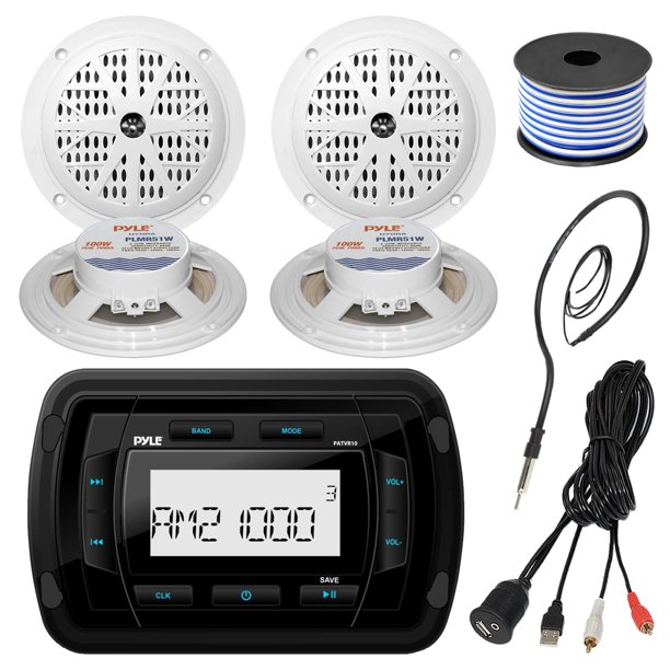 Pyle PATVR10 MP3 Bluetooth Marine Boat Yacht Stereo Receiver Bundle