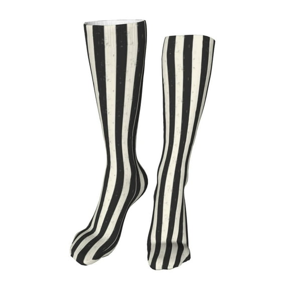 Kdxio Black And White Thick Stripes Funny Silky Novelty Funky Long Knee High Socks Soft 3D Print Cosplay Crazy Stockings for Men Women