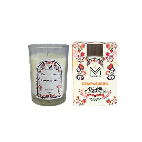 VELA AROMÁTICA CEMPASUCHIL | CERA VEGETAL 175G | LARGA DURACIÓN