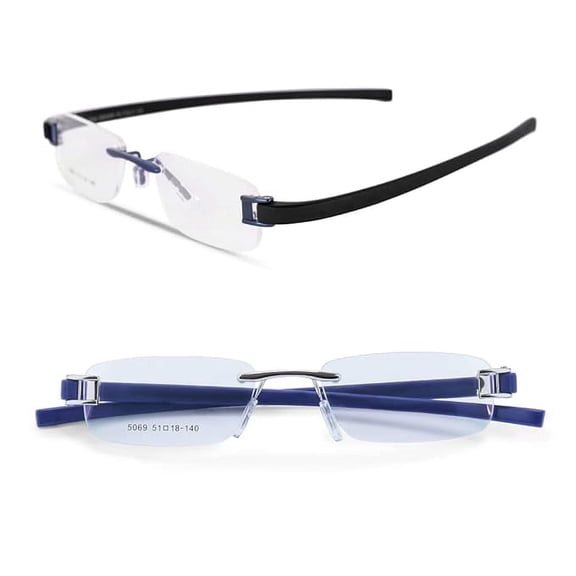 RSINC Combo Tag Rimless Frame Eyeglass Spectacle For Men And Women Modern Collage Fashion School Ladies Sports Tag Blue Black & Silver Blue 51-18-140