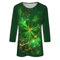 thumbnail image 4 of St Patricks Day Shirt Women Crewneck 3/4 Sleeve T-Shirt Green Clover Graphic Tees St Patrick's Day Casual Tunic Tops, 4 of 5