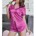 thumbnail image 5 of Ekouaer Womens Satin Sleep Set Short Sleeve Silk Style Nightwear Button Front Two Piece Lounge Shorts Outfit, 5 of 7