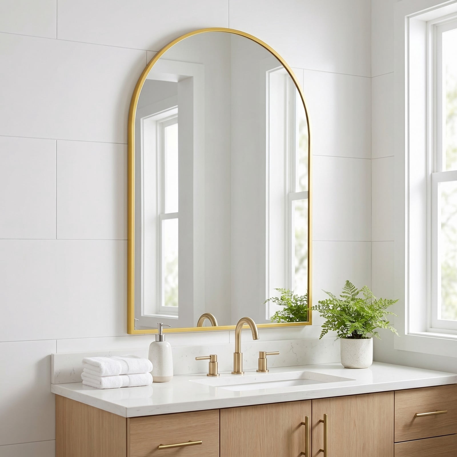 Gleamira 26"x41" Arched Bathroom Mirror Wall Mounted Mirror with Metal Frame, Gold