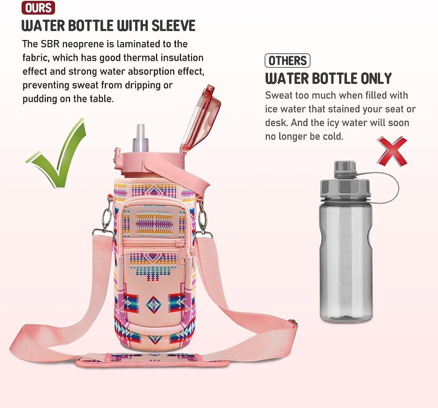 64 oz Bohemia Water Bottle with Sleeve BPA Free Half Gallon Water Jug with Straw and Time Marker, Motivational Gym Workout Pregnancy Water Bottles Gifts for Women