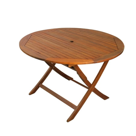dining outdoor acacia folding patio round wood table solid brown