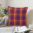 thumbnail image 6 of Xecao Orange and Purple Plaid Print Soft Velvet Decorative Throw Pillow Covers, Square Cushion Cases for Bed, Sofa, Living Room, Car, and Indoor Outdoor Use-16"x16", 6 of 8
