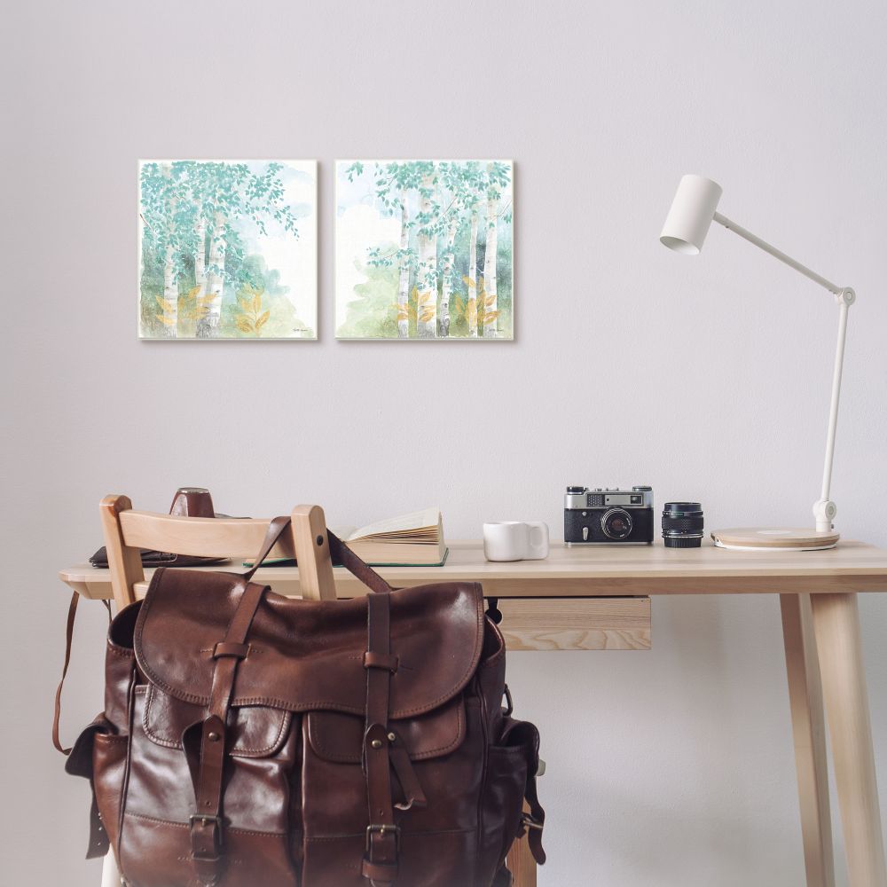 Stupell Industries Birch Tree Forest Tranquil Green Gold Watercolor Canvas Wall Art Design by Beth Grove, 2 Piece, 24" x 24"