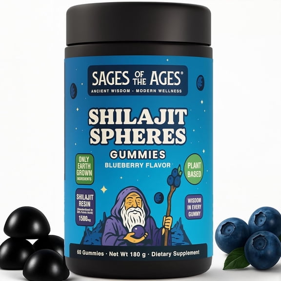 Sages of the Ages Shilajit Sphere Gummies 1500mg Sugar-Free Plant-Based Adaptogenic Energy 60 Count