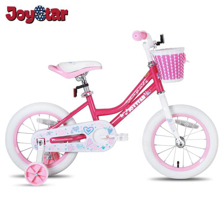 Kids Bike 18inch Pink and White Sturdy Adjustable Children Bicycles Girls Bike 