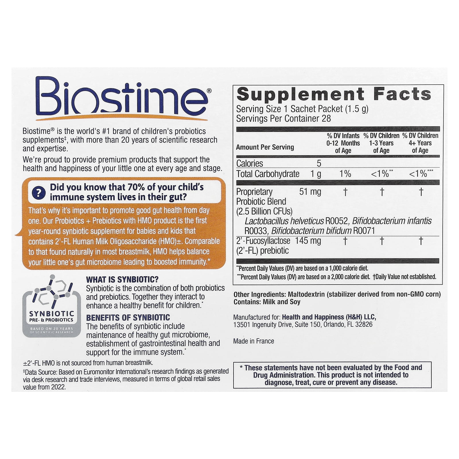 Biostime Baby & Kids Daily Probiotics + HMO Prebiotic, Advanced Immune Support, 28 x 1.5G Sachet Packets