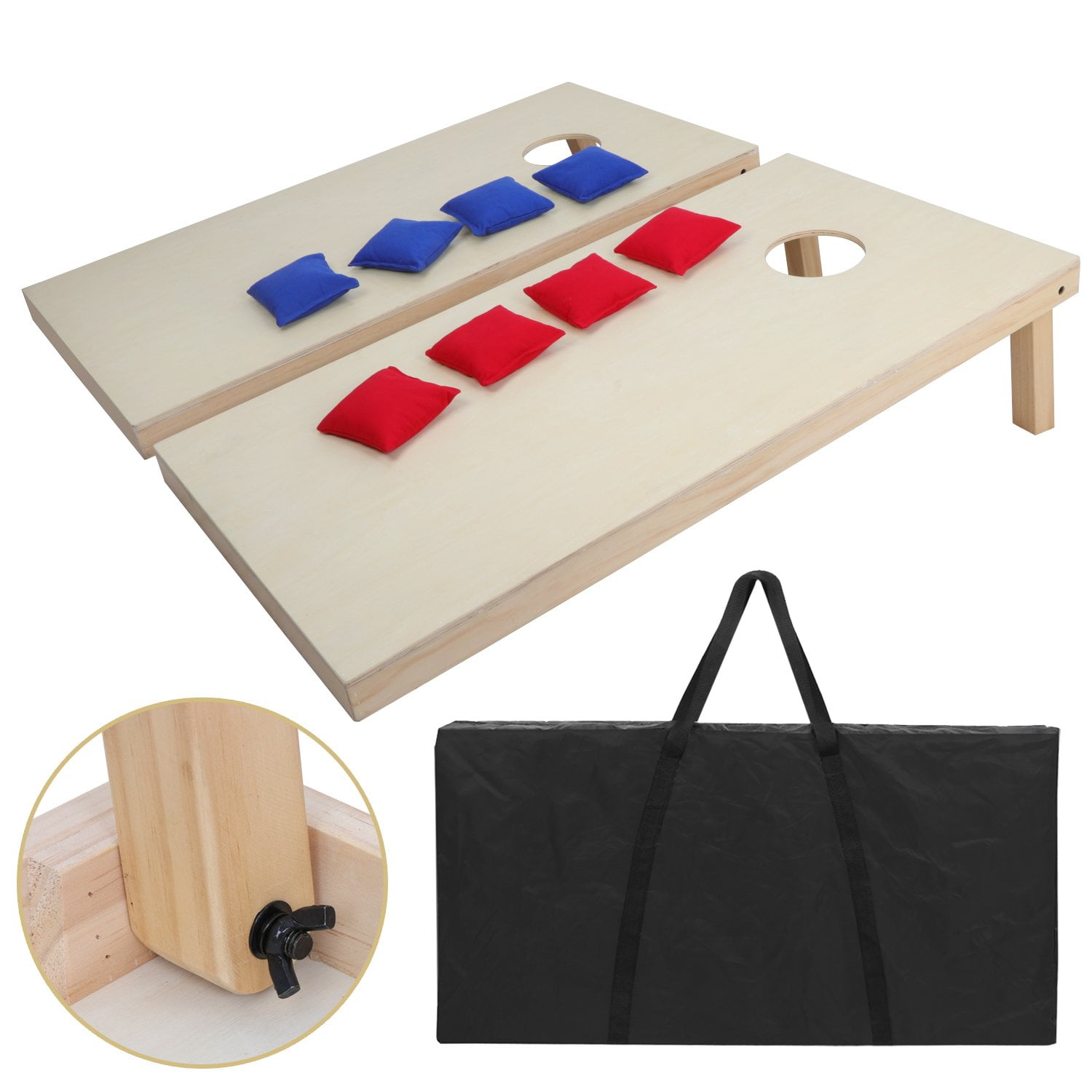 Great for Indoor & Outdoor Play Wood Designs FDYD Solid Wood Premium Corn hole Set ean Bag Toss Game with 8 Bean Bags 