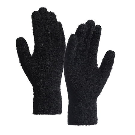 IYTR Winter Thermal Gloves for Men Women - Upgraded Solid Color Cold Weather Warm Knit Glove for Running Driving Hiking Black Free Size