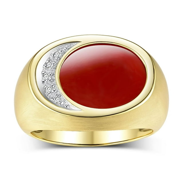 RYLOS Men's Designer Ring: 14K Yellow Gold with Red Quartz and Diamonds - Gold Rings for Men Size 13
