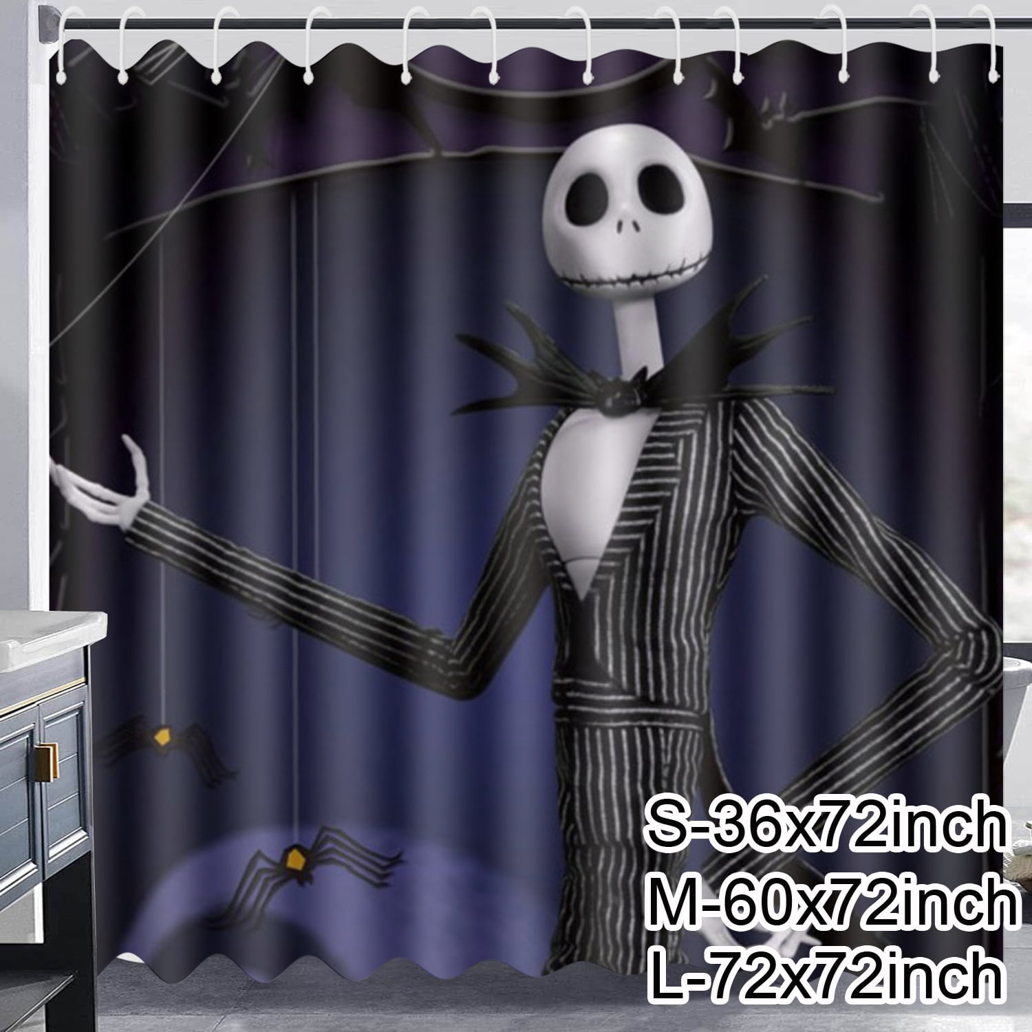 The Nightmare Before Christmas Shower Curtain Set with Hooks Bathroom