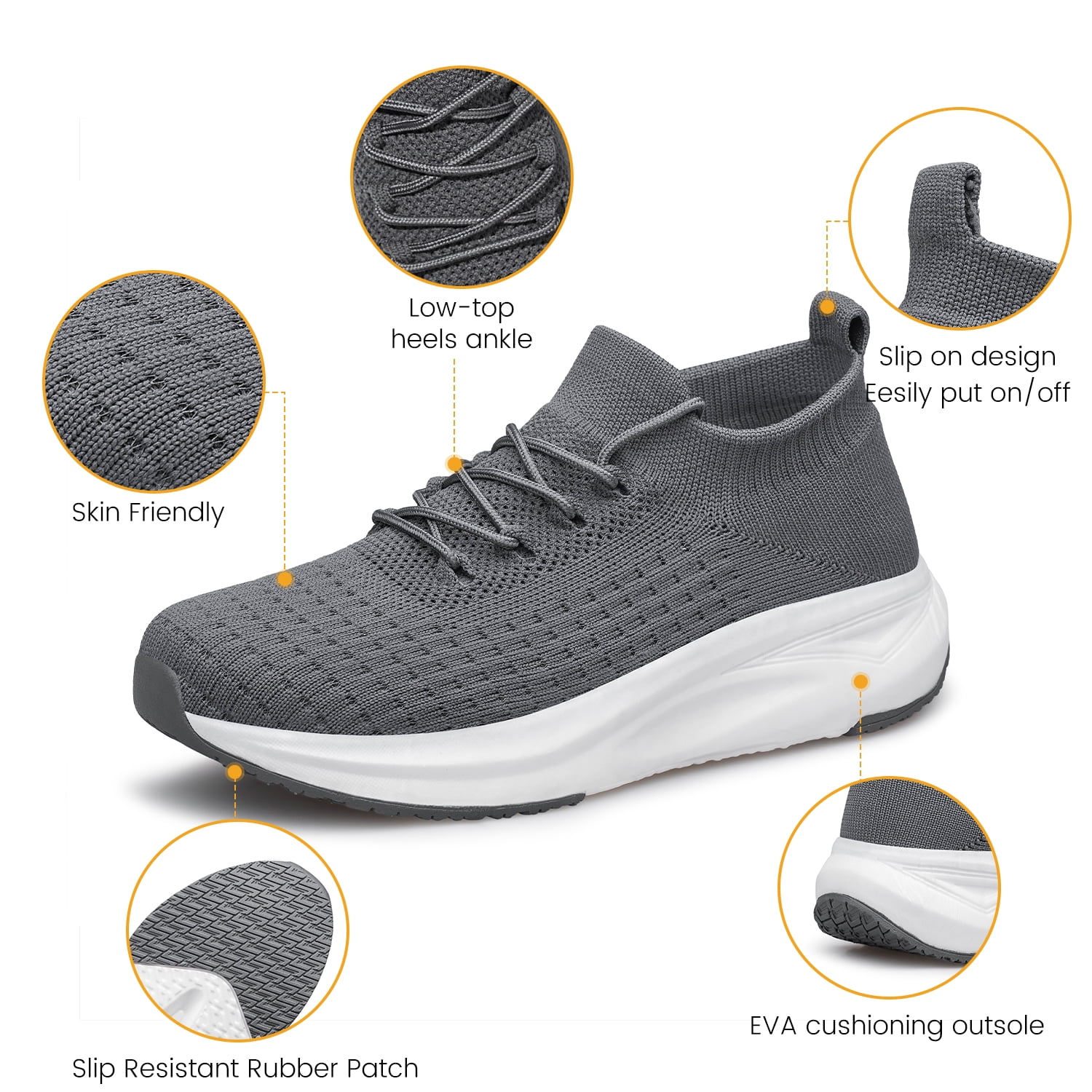 vibdiv Mens Walking Shoes Non Slip Running Shoes Slip on Lightweight Breathable Sock Shoes Athletic Workout Gym Sneakers Grey Size 10