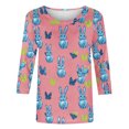 thumbnail image 5 of Jinhomg Fashion Easter Shirts for Women Cute Bunny Rabbit Graphic Holiday Blouses Casual 3/4 Sleeve Crew Neck Tunic Tops Easter Day Celebration T-Shirts Holiday Hot Pink XL, 5 of 6