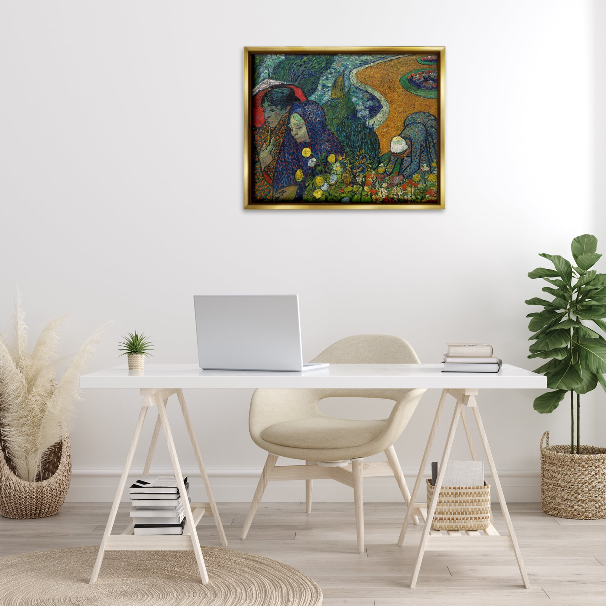 Stupell Industries Van Gogh Memory of Garden at Etten People Painting Gold Floater Framed Canvas Art Print Wall Art, 31 x 25