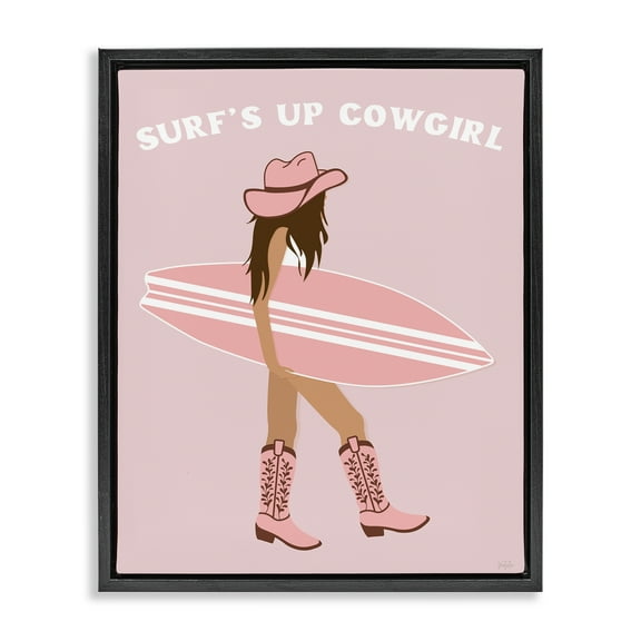 Stupell Industries Surf's Up Cowgirl Quotes and Sayings Painting Black Floater Framed Canvas Art Print Wall Art, 17 x 21