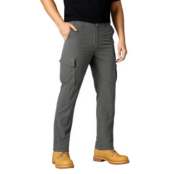 LWavelet Men's Black Cargo Straight Leg Pants - Button Waist Multiple Pockets Durable Fabric Work & Casual Everyday Utility Trousers Gray 3XL