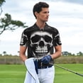 thumbnail image 3 of Yiaed Black White Hat SkullPrint Men's Short Sleeve Polo Shirt,Golf Polo for Men Three-Button Golf Shirt Athletic Casual Collared T-Shirt- 3X-Large, 3 of 7