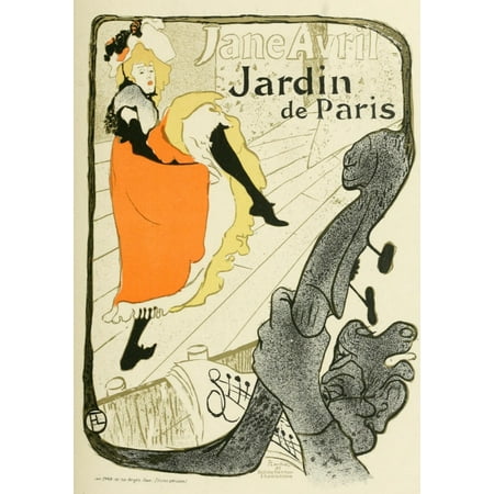 Henri Toulouse Lautrec Jane Avril - Jane Avril Jardin de Paris Canvas Art - H de Toulouse-Lautrec (18 x 24)