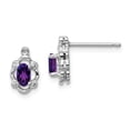 thumbnail image 1 of 925 Sterling Silver Amethyst Diamond Stud Earrings Ball Button Birthstone February, 1 of 6