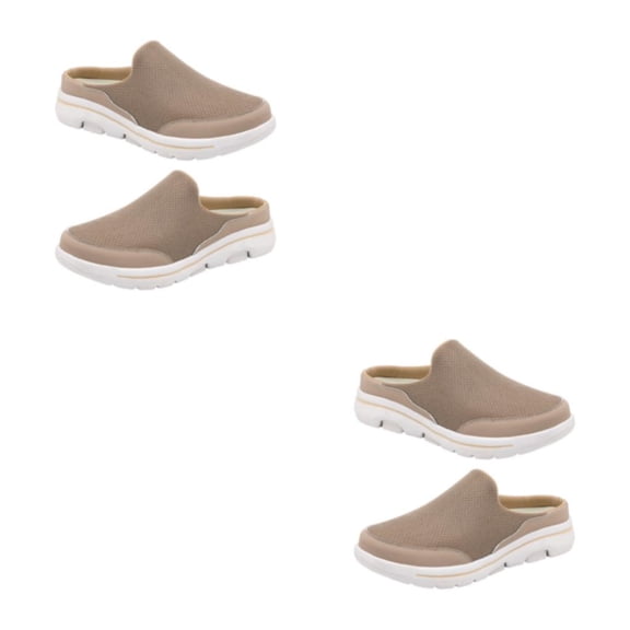Qarigey 1 par de toboganes de cubierta de malla para niñas, zapatillas de fiesta de viaje, tacón plano, transpirables, diseño Simple, Caqui talla 47 2Conjunto