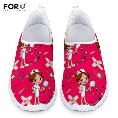 

FORUDESIGNS Nursing Shoes for Women Cute Cartoon Nurse Doctor Printed Slip On Flats Sneakers Spring/Autumn Casual Ladies Loafers