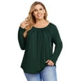 thumbnail image 4 of Women Plus Size Pleated Flowy Top 3/4 Roll Sleeve Casual Loose Blouse Round Neck Tunic Shirt Long Sleeve Black XL, 4 of 9
