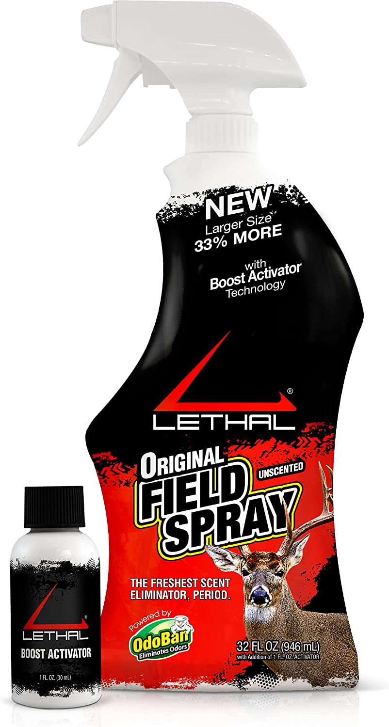 LETHAL Original Field Spray with Human Scent Eliminating Agent for Hunting Clothes, Gear and Equipment, Unscented, 32 Ounce Spray 2-Pack