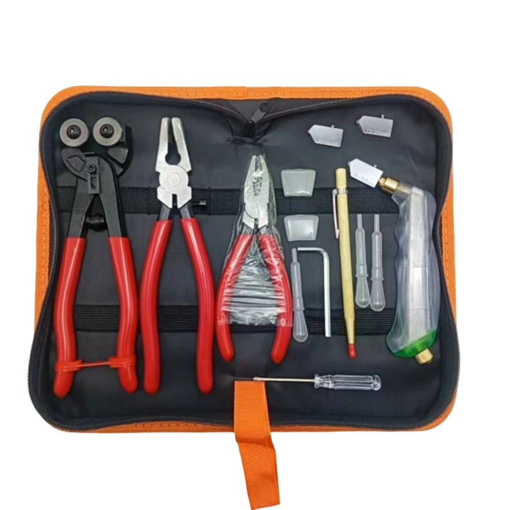 MOMOJIA Comprehensive Glass Working Cutter Tool Pack Multiple Attachments Craft Construction Glass Cutter and Trimming Plier Set