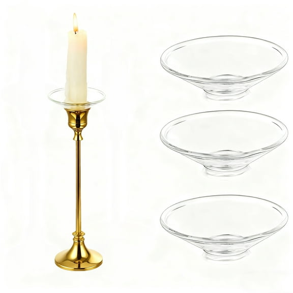 Trianu 3Pcs Candle Drip Protectors for Candle Stick Candle Holder, Clear Round Glass Bobeches for Candlesticks, Wax Catchers for Candles, Taper Candle Holders for Table Centerpiece Wedding