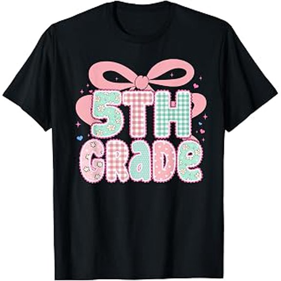 Preppy Fifth Grade Teacher, Floral Coquette Bow, Back to School, Teacher Theme, Short Sleeve T-Shirt