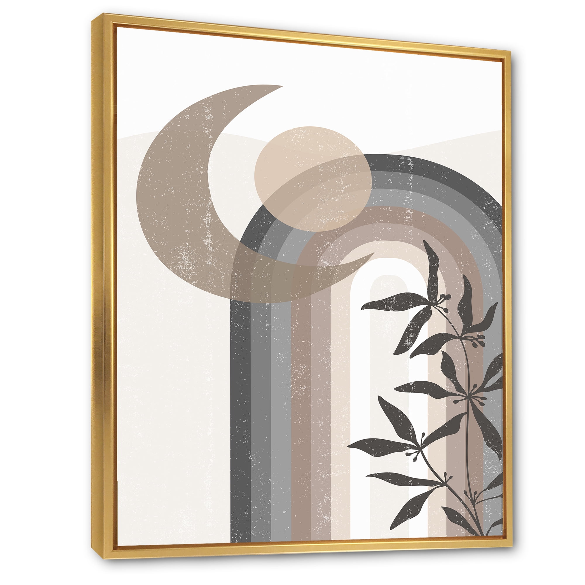 Designart 'Abstract Moon and Sun In Gray and Blue' Modern Framed Canvas Wall Art Print