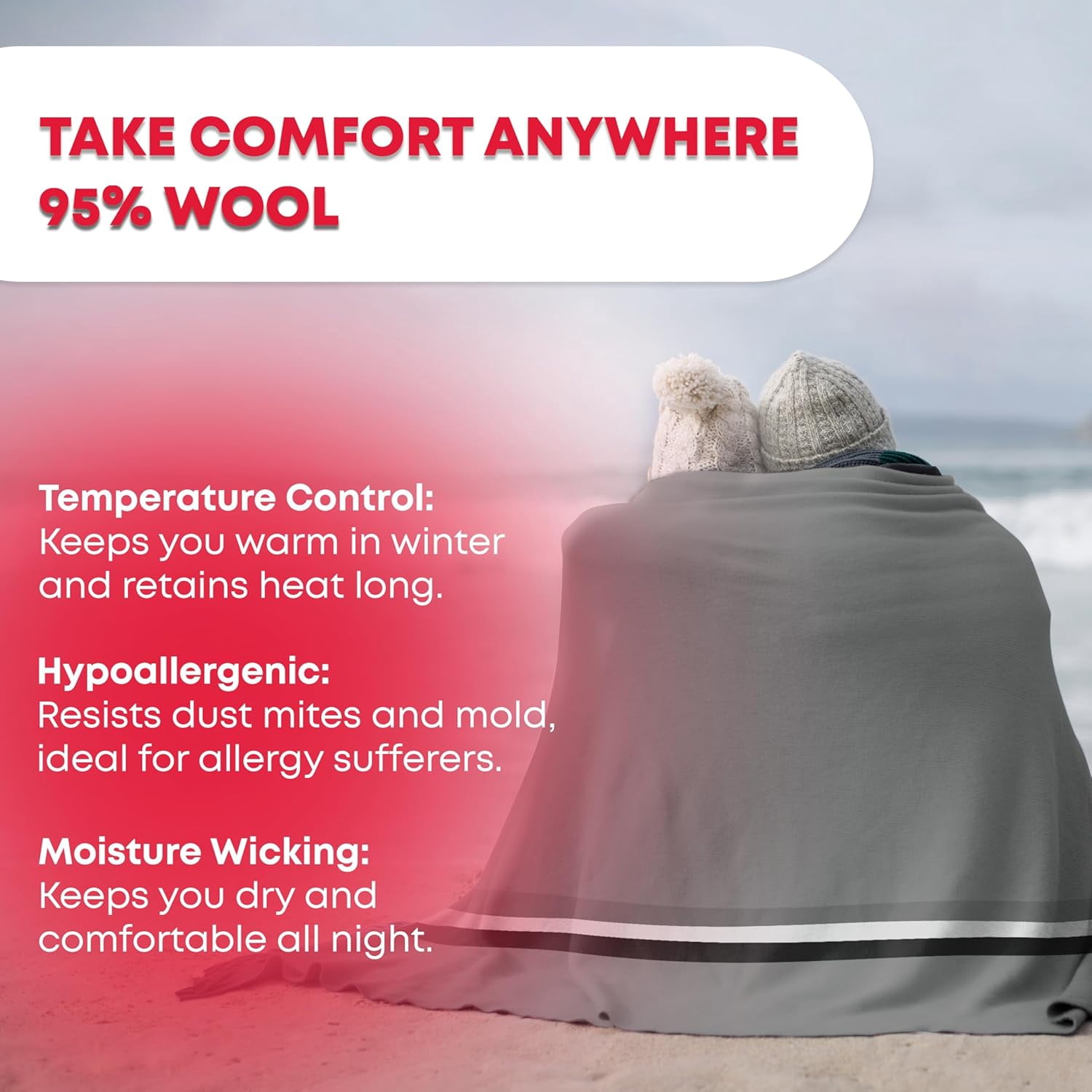 Military Wool Blanket - 95% Wool, Washable, Perfect for Outdoors, Camping, Picnics, Travel, Car & Bushcraft Emergency Blanket, 96" x 96" 6.65 lbs. - Grey - Queen Size