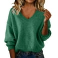 thumbnail image 2 of Tweang V Neck Sweaters for Women Long Sleeve Ribbed Tops for Women Knit Sweater for Women Womens Hoodies Pullover Long Sleeve Ribbed Shirt Women Soft Hoodies for Women Green S, 2 of 9
