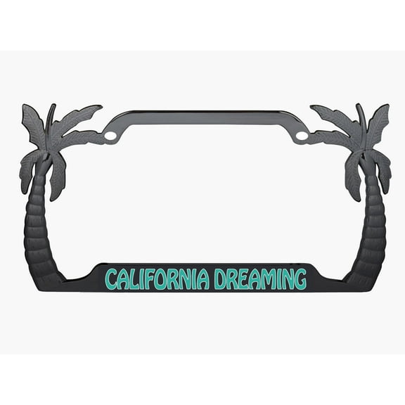 California Dreaming Palm Tree Style Metal License Plate Frame Personalized/Car Accessories Car Tag Holder Cover (Black/Turquoise)