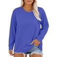 thumbnail image 2 of Delayuji Womens Long Sleeve T Shirts Womens Tops Solid Color Casual Tshirts Loose Fit Basic Tee Spring Fall S-5XL Blue, 2 of 6