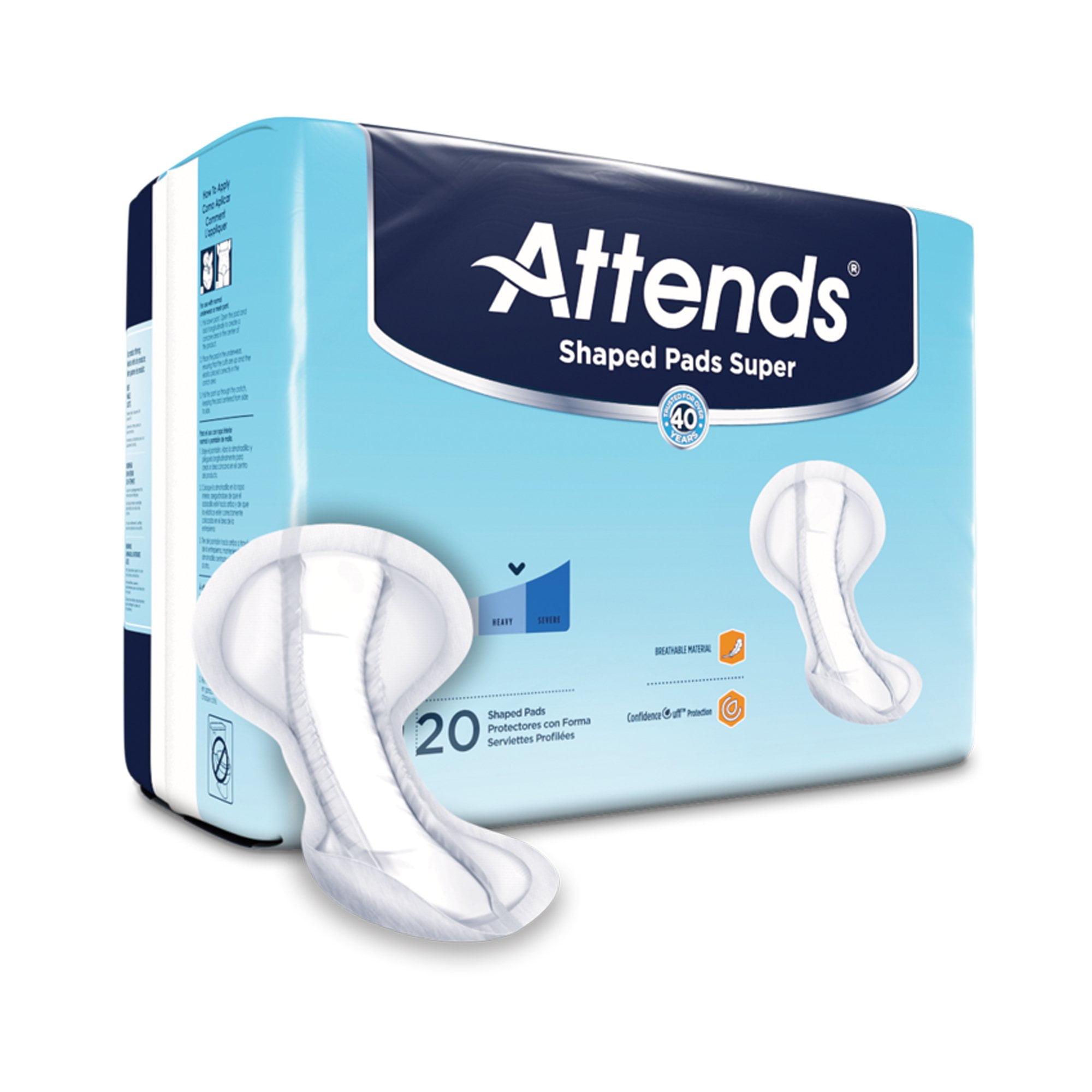 Attends Shaped Pads Super Unisex Incontinent Pad Contoured 13 X 27.2