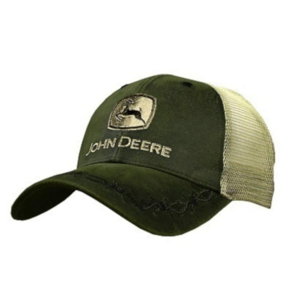 Gorro John Deere de piel al óleo de color caqui bordado en la parte trasera de malla para hombre