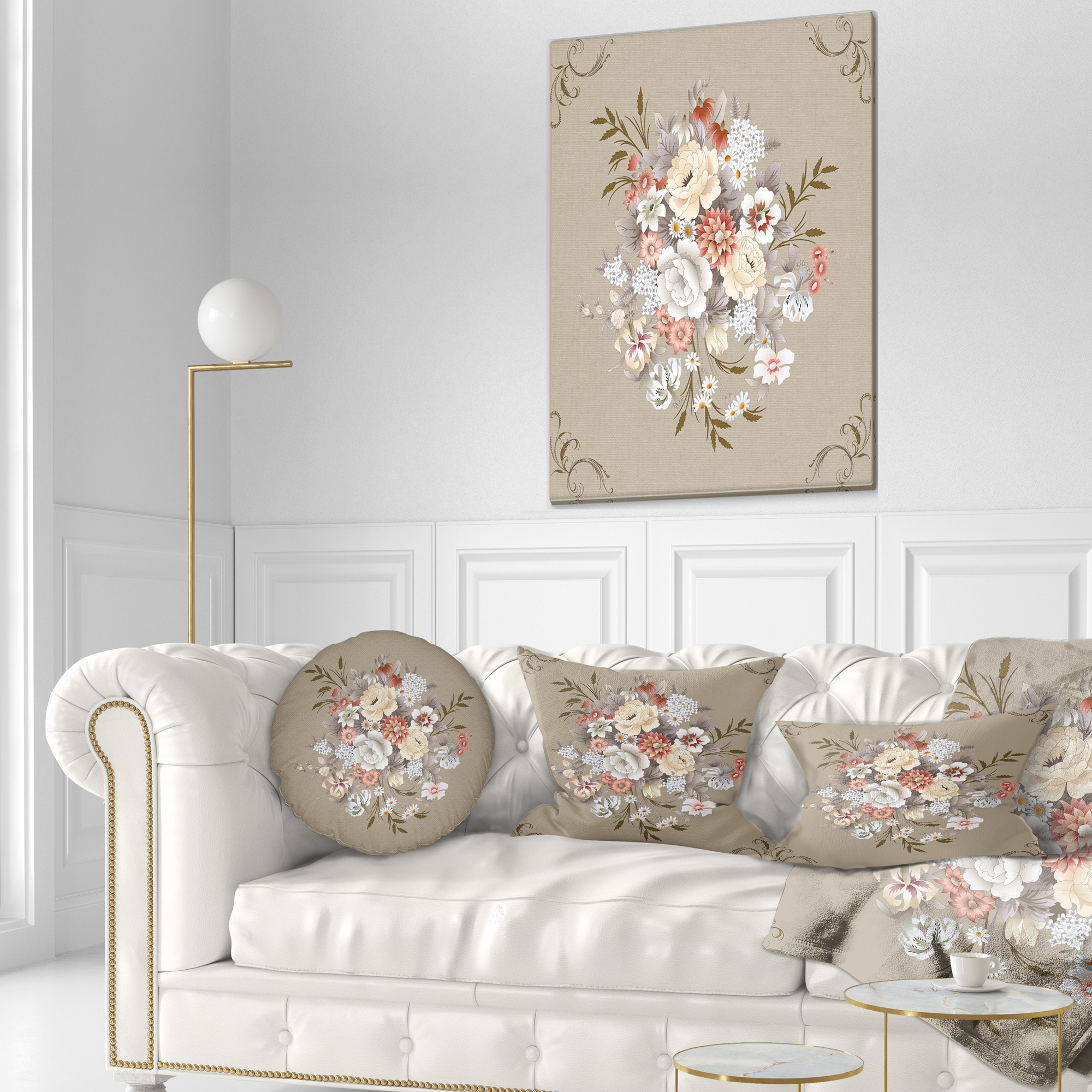 Designart White and Yellow Floral Pattern - Floral Throw Pillow - 12x20