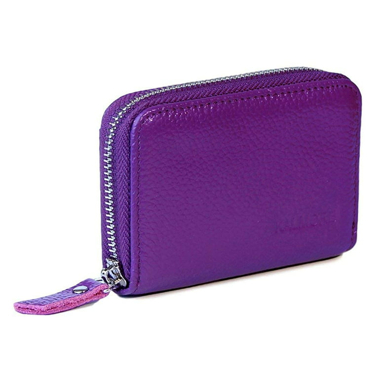 Women's Genuine Leather Credit Card Holder RFID Secure Spacious Cute Zipper  Card Wallet Small Purse with ID Window