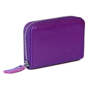 KALMORE Womens Genuine Leather RFID Secure Zipper Card Wallet with ID Window