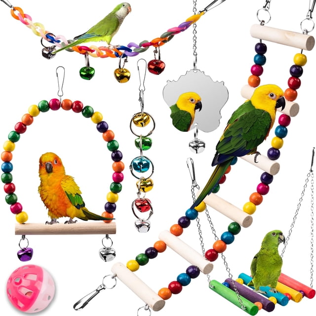Bird Toys JINJINANV para periquitos, madera, 7 piezas, acceso a jaulas para pájaros.