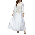 thumbnail image 2 of Xuniizn Muslim Dresses for Women, Maxi Long SLeeve V Neck Embroidery Fall Loose Dress, Soft Comfy Elegant Ethnic Dress, 2 of 5
