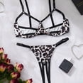 thumbnail image 3 of Bystar Sexy Underwire leopard print Push Up Bra Half cup holder chain crotch opening Lingerie Set for Women 2 Piece, 3 of 5
